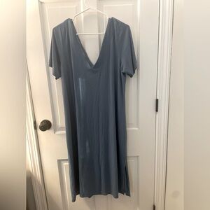 Lagenlook Organic cotton  blend Women’s large Blue soft v neck midi dress